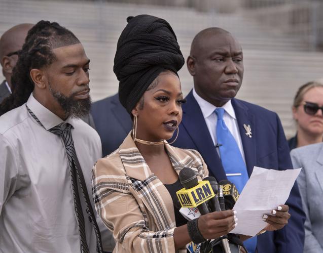 Nancy Davis speaks on steps of the Baton Rouge State Capital on Friday, August 26, 2022. Photo by Travis Spralding